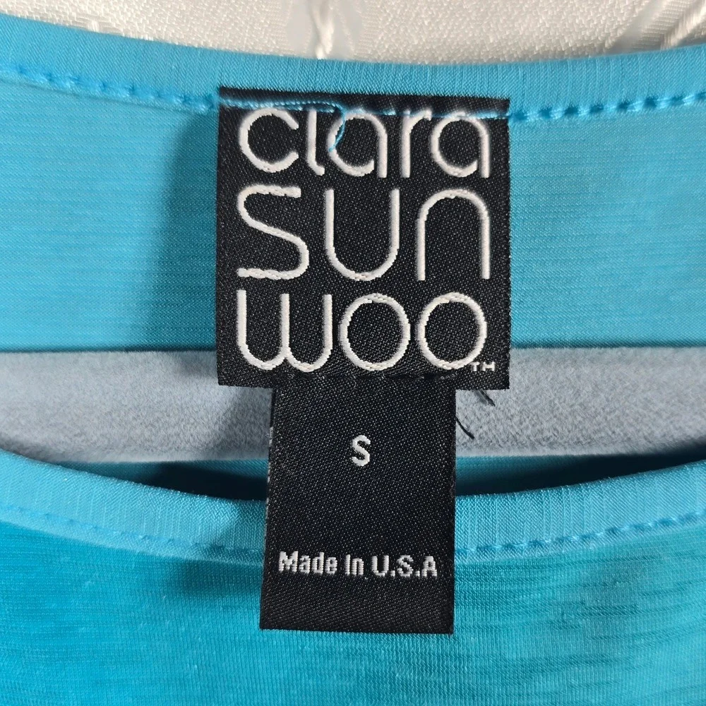 Clara Sun Woo Button Sleeve Ombre Top Tunic Blouse‎ Teal Blue Woman Small Artsy